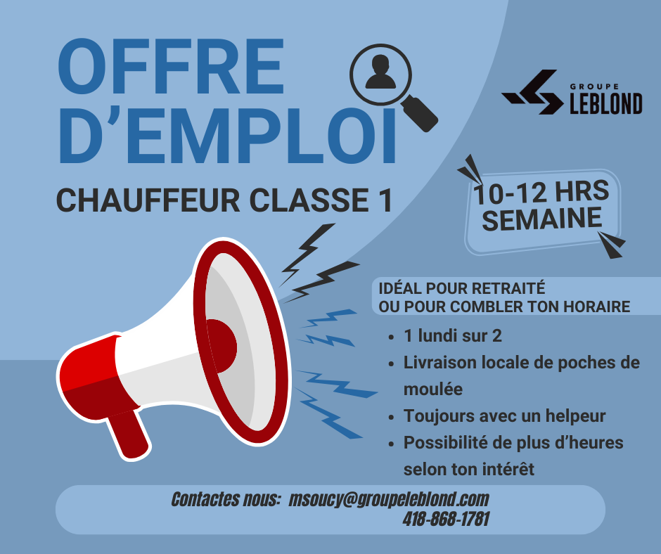 Offre d'emploi Chauffeur classe 1 Flatbed Btrain